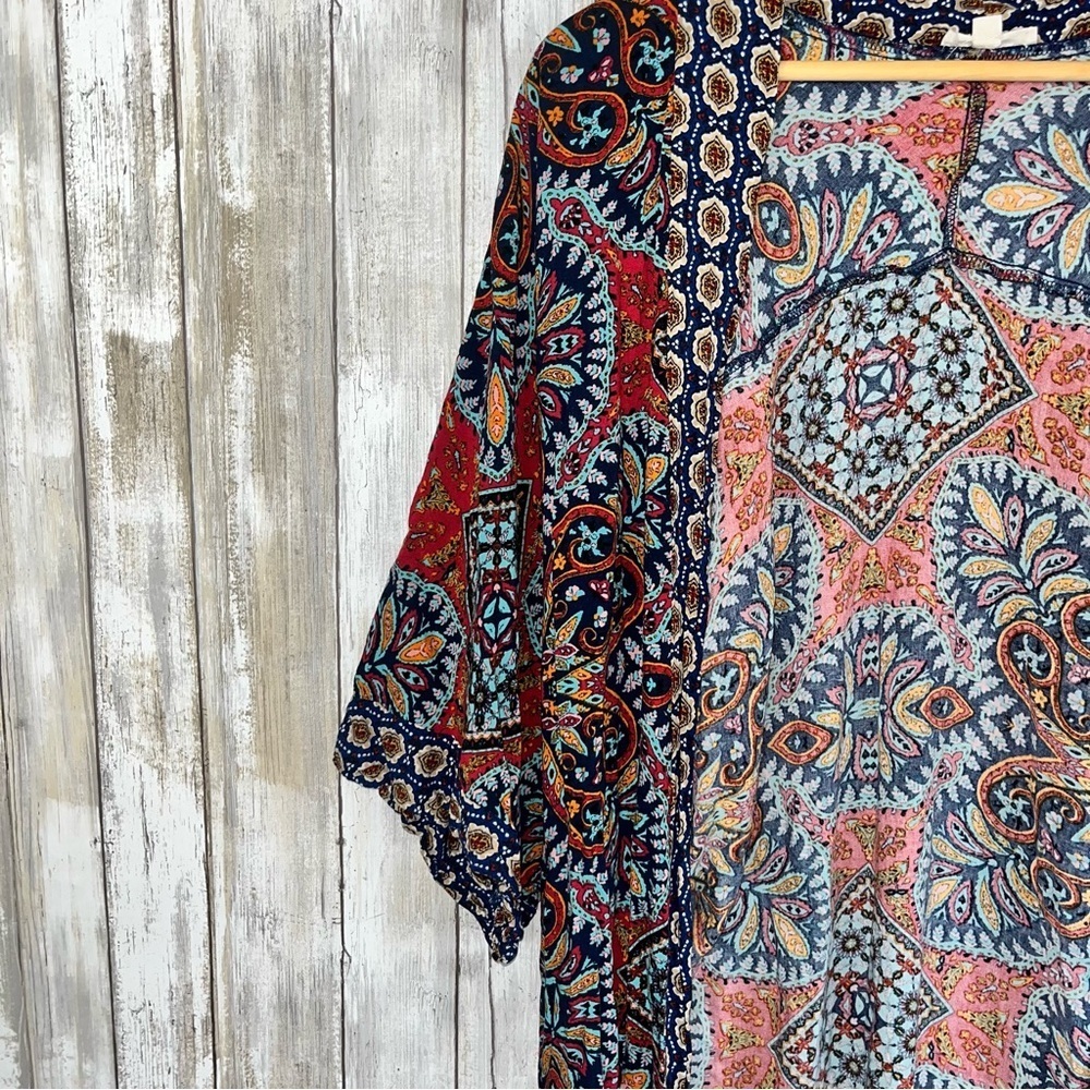 Oddy Boho Long Kimono With Pockets Navy Orange Red S/M Women’s - Picture 5 of 6